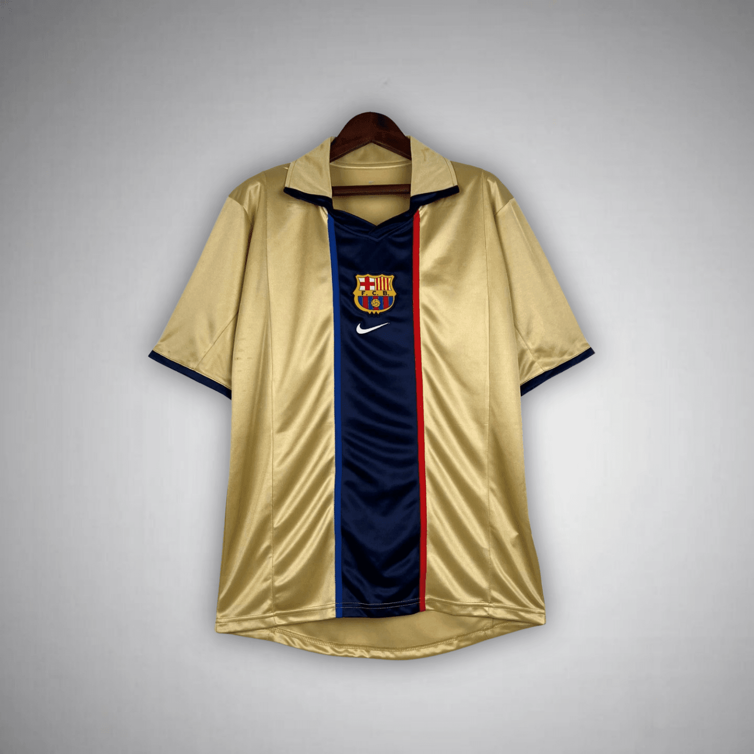 02/03 FC Barcelona Gold Away Retro Kit from FootballPrestige.com - Premium Football Kits