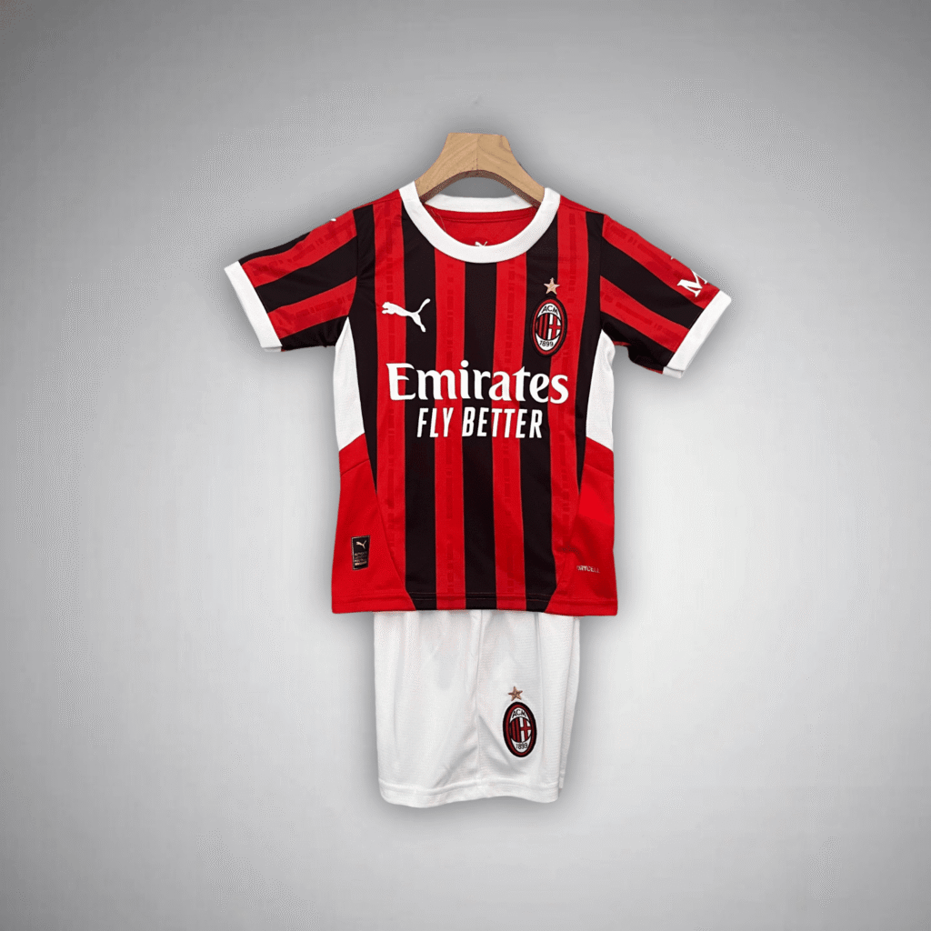 24/25 AC Milan Home Kids Size Kit from FootballPrestige.com - Premium Football Kits