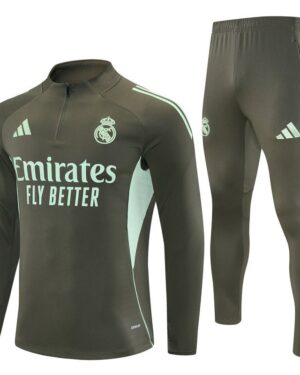25/26 Real Madrid Training Dark Olive Tracksuit from FootballPrestige.com - Premium Football Kits