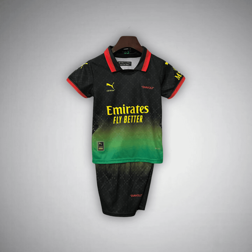 AC Milan x Off - White "Diavoli" Premium Kids Size Kit from FootballPrestige.com - Premium Football Kits