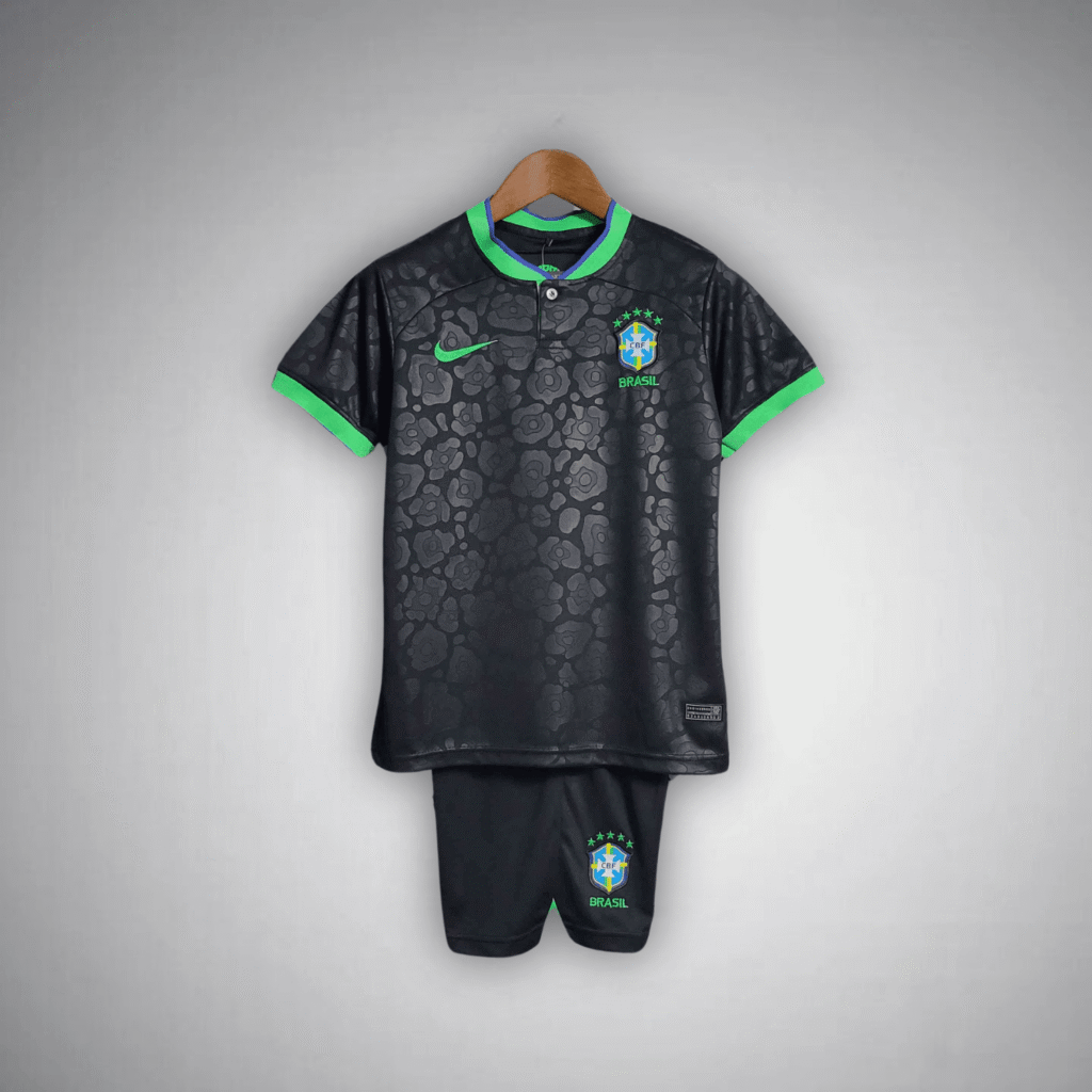 Brazil "Black Leopard" Premium Kids Size Kit from FootballPrestige.com - Premium Football Kits