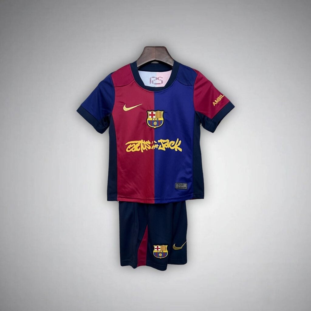 FC Barcelona x Cactus Jack Home Kids Size Kit from FootballPrestige.com - Premium Football Kits