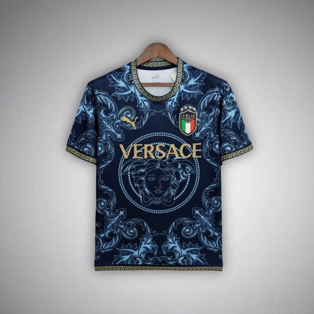 Italy "Versace" Premium Dark Blue Kit from FootballPrestige.com - Premium Football Kits